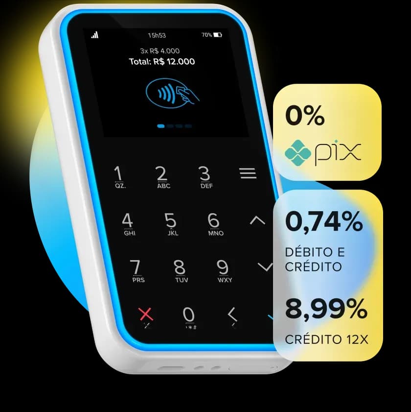 Point Air - Maquininha de cartão com borda iluminada, sem necessidade de celular e plano de dados grátis